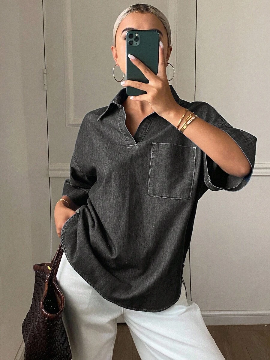 Livesso Women's Casual Loose Fit Raw Denim Jacket, New Autumn Collection - Grey - View 1