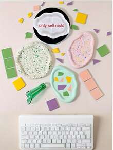 1 pieza Molde de silicona ovalado asimétrico, molde de resina cristalina, superficie espejada, bandeja en forma de nube asimétrica, molde de silicona, decoración del hogar, de vuelta a la escuela.