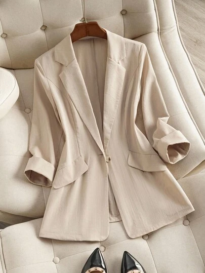 Franclia Women Solid Color Simple Daily Long Sleeve Suit Jacket
