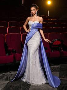 Glamrae 撞色亮片美人鱼下摆礼服 - 彩色 - 查看 8