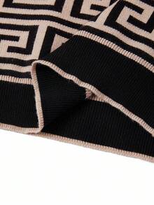 Ellevyn Klassisches Jacquard-Kleid mit Taillengürtel und Langarm für Herbst/Winter - Braun - Übersicht 13