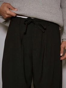 Musero 修身阔腿裤，褶裥设计，时尚百搭，面料抽绳，腰带环，秋冬/春夏款 - 煙灰色 - 查看 2