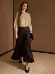 MOTF PREMIUM RUCHED KNIT BUTTON DECOR ELEGANT BLOUSE