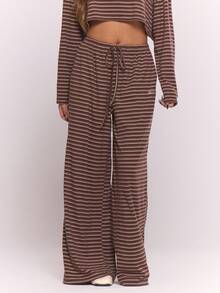 MUSERA Tie Front Striped Wide Leg Trousers Only Fall Autumn Cosy Cute Casual Coffee Club Winter Christmas Thanksgiving