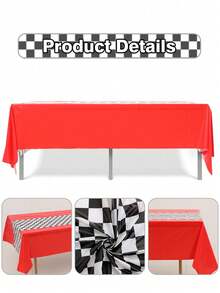 3pcs Racing Car Themed Tablecloth, Red Background Black And White Checkered Rectangular Racing Track PE Table Cover, Game Sport Events Race Car Theme Birthday Party Decor Party Supplies,Racing Birthday Party Decoration,Home Decor Table Decor