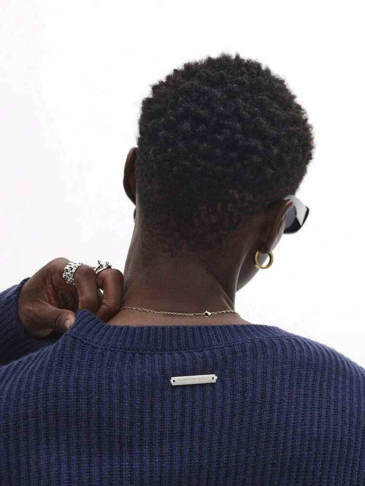 Ribbed Knit Jumper With Balloon Sleeves And Crew Neck