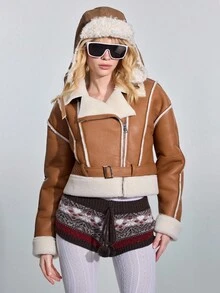 ROMWE Avant Women's Casual Y2K Furry Faroe Islands Jacket, Autumn/Winter - Brown - View 10