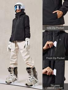 OutZeal 女士滑雪服冲锋衣保暖冬季滑雪露营绗缝内衬防风防水户外夹克带拉链口袋 - 黑色 - 查看 6