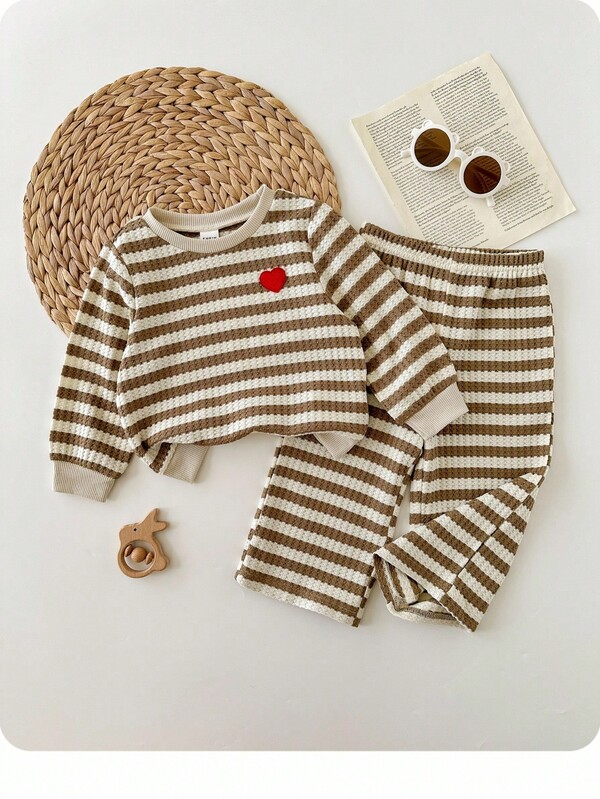 SHEIN Komplet dla dziewczynki: bluza w paski i spodnie dresowe, jesień