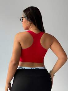 Rhythm Era 大码纯色宽肩带无袖短款合身休闲运动文胸 - 酒紅色 - 查看 2