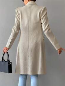 RueChic Lapel Neck Double Breasted Overcoat, Ladies Late Fall Elegant Double Button Regular Sleeve Lapel Regular Fit Apricot Plain Women Overcoats, Casual Daily Wear - Apricot - View 2