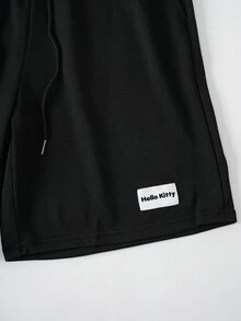 HELLO KITTY AND FRIENDS | SHEIN Unisex Casual College Style Cat Print Blue Loose Couple T-Shirt - Baby Blue - View 5