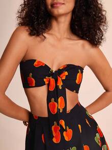 CAJUNI Blusa de manga corta con estampado tropical de loro y fruta de cajú, estilo casual de playa y bohemio, para vacaciones - Multicolor - Ver 6