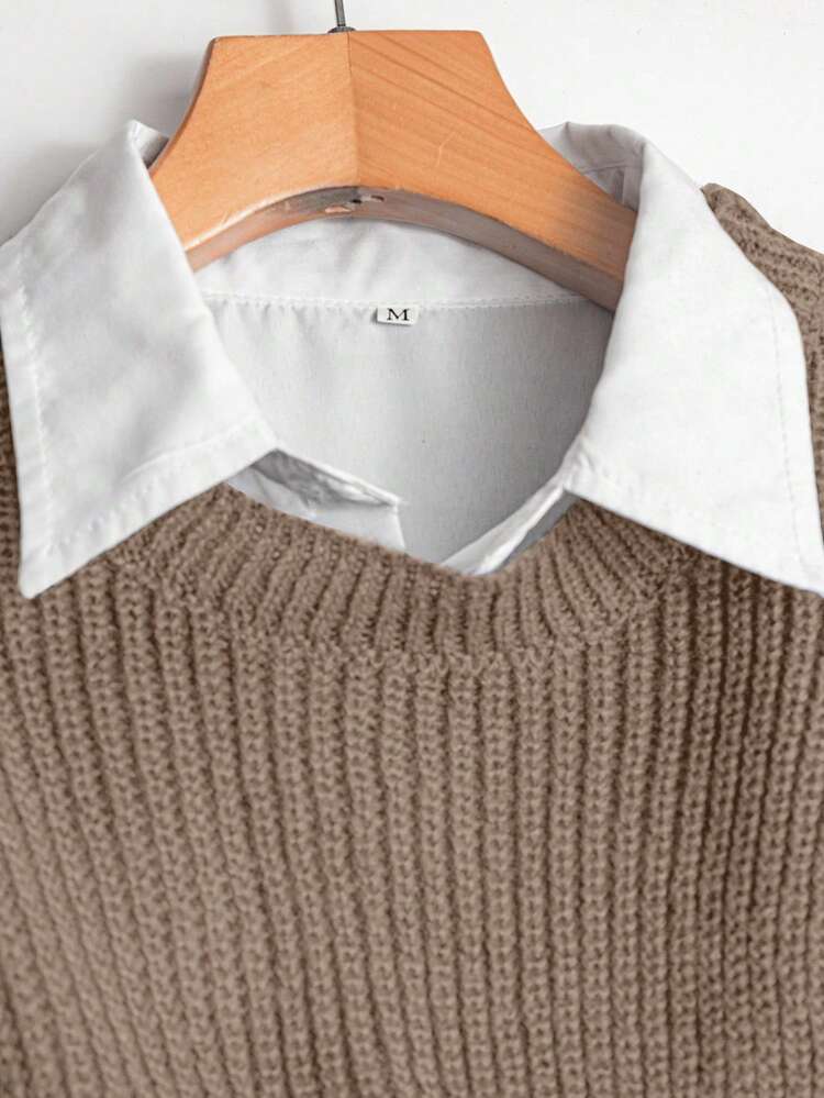 GlowEve 2 Peças Conjunto de Suéter Casual Feminino de Tricô com Gola Careca Canelada - Champanhe - Visão 6