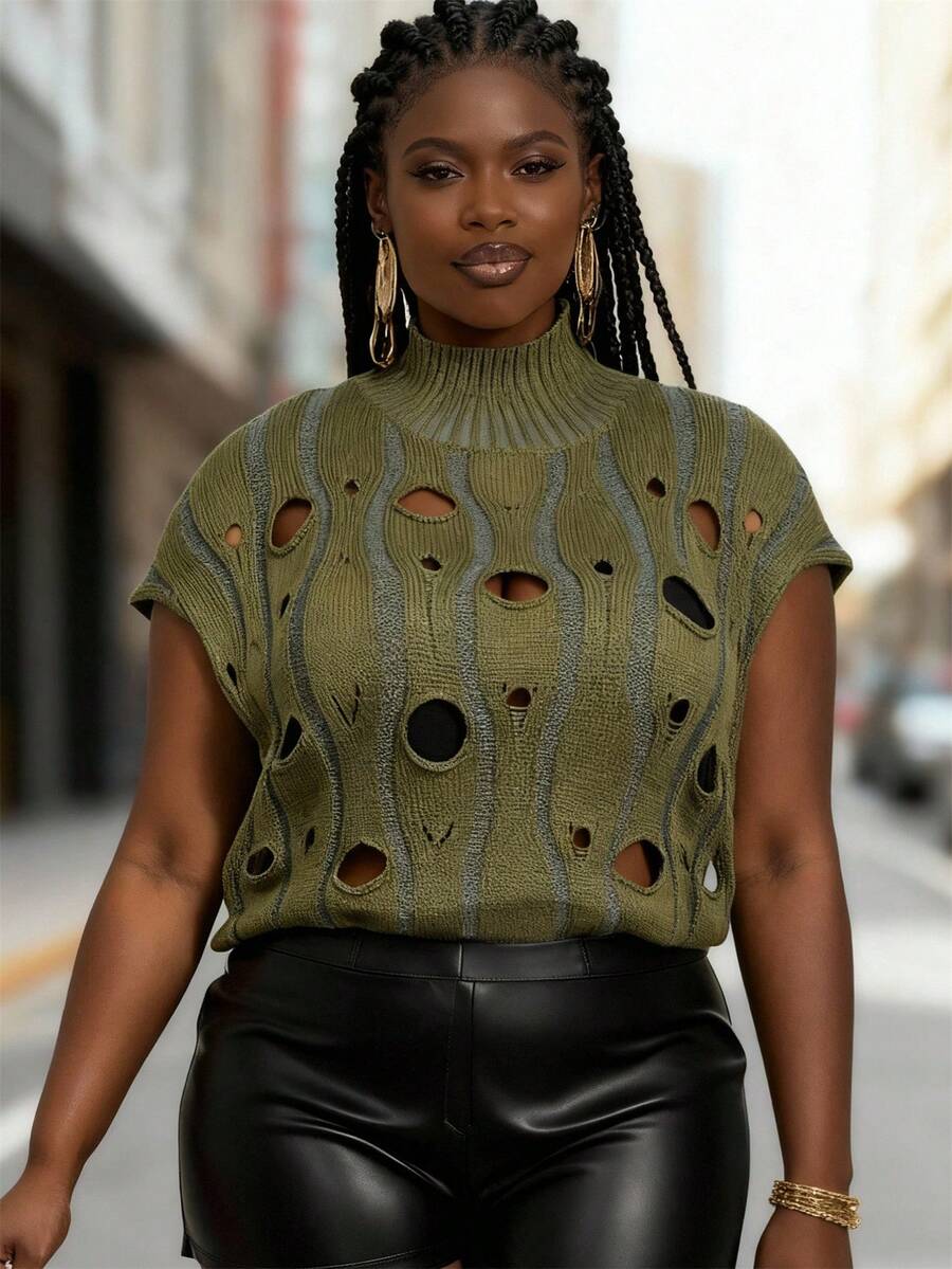 Slaydiva Preppy Style 2025 Amber Core New Arrival, Summer/Spring/Autumn Casual/Streetwear/Minimalist Sleeveless Hollow-Out H-Shape Knit Top Sweater Caramel Latte