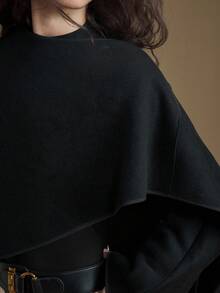 Ontre 2025新款现代都市风格黑色羊毛混纺双面呢大衣宽松版型围巾领长袖商务休闲秋季服装 - 黑色 - 查看 7