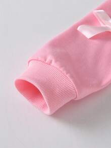 SHEIN 女童春秋长袖蝴蝶结卫衣和喇叭牛仔裤套装 - 粉色 - 查看 4