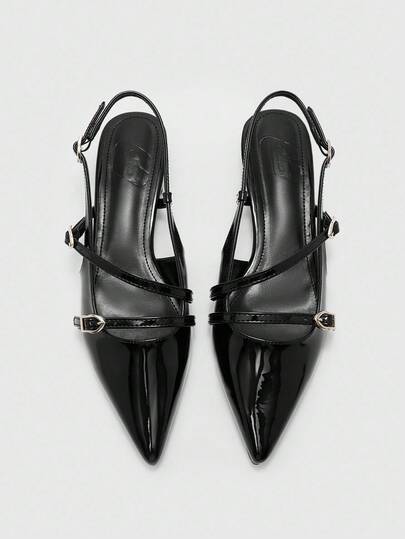 CUCCOO BIZCHIC 女式简约时尚尖头低跟平底鞋，黑色，舒适一脚蹬休闲通勤鞋