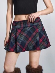 ROMWE Avant Váy ngắn Jacquard kẻ sọc Scotland Giáng sinh dành cho nữ - Nhiều màu - Xem 3