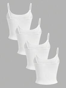 SHEIN EZwear 4 buah Tank Top Kasual Ketat Pendek untuk Wanita, Cocok untuk Musim Panas - Putih - View 3