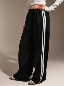 Hanevo Teenage Girls Casual Knitted Ribbon Elastic Waist Loose Sweatpants,Holiday,Summer,Travel - Black - View 4