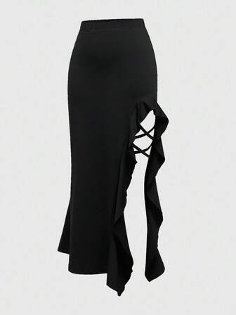 PETITE Gonna mini retrò basic da festival musicale, sexy con spacco e balza sul fondo