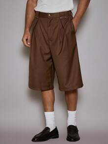 Musero Pantaloni scurți plisați pentru bărbați, croiți cu nasturi, pentru vacanță, toamnă/toamnă