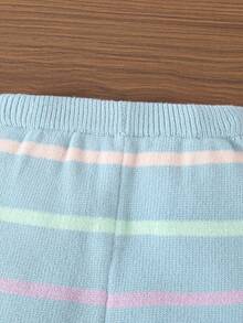 SHEIN Vintaside Kids Set 2 buc. pulover tricotat și pantaloni cu dungi pentru bebeluși, asortat, elegant și la modă, confortabil pentru toamnă/iarnă, potrivit pentru casual, acasă, în aer liber și călătorii