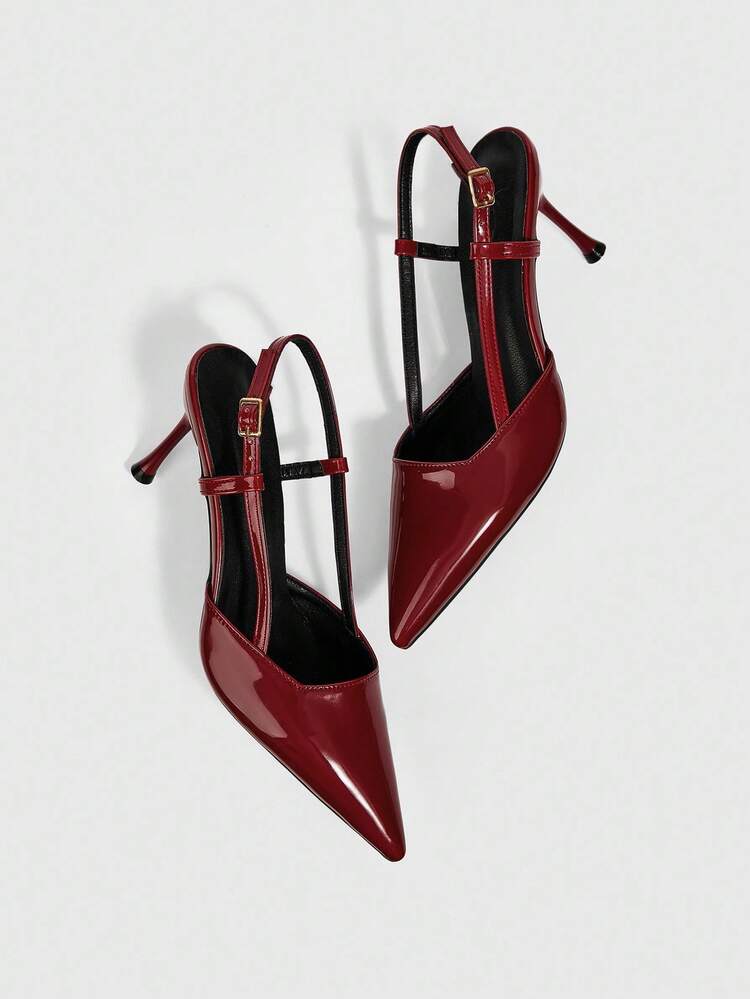 CUCCOO BIZCHIC Women's Pointed Toe Stiletto High Heel Shoes, Burgundy All-Match Everyday Versatile Slingback Pumps For Christmas Valentine's Day Spring Shoes