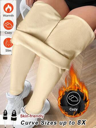 SHEIN CURVE+ 加大码加厚保暖黑色打底裤，冬季保暖