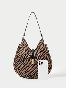 SHECARRY Women's Zebra Print Fashion Large Capacity Shoulder Bag For Daily Use - Brown - View 4