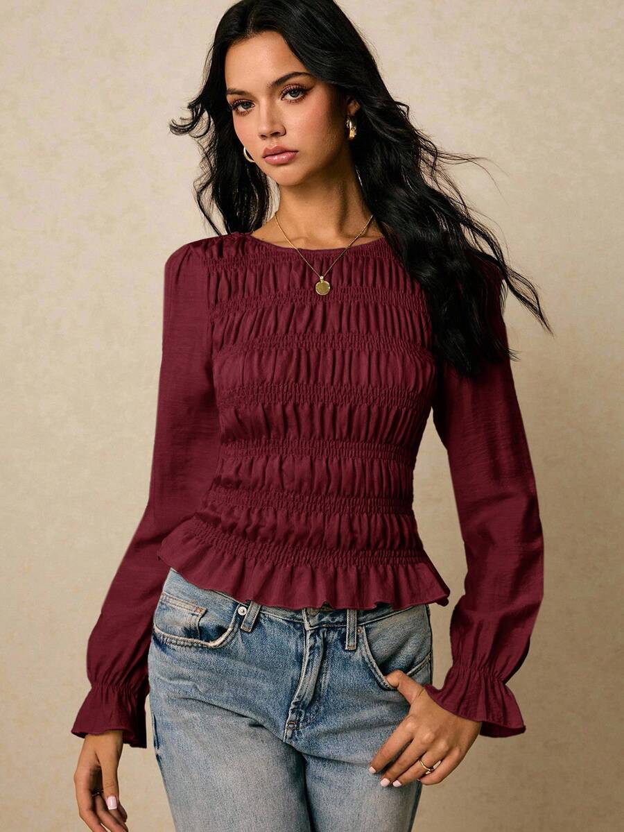 Poéselle Women's Elegant Solid Color Slim Fit Office Blouse