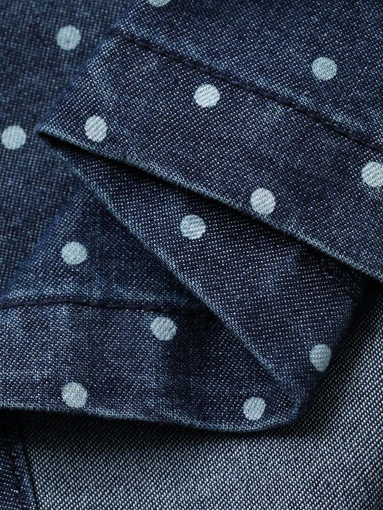 Baby Girls' Washed Polka Dot Heart Pattern Loose Casual Denim Dress, Korean Style Fall/Winter Toddler Girls Clothes