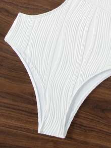 SHEIN Swim Summer Beach Women One Piece Swimsuit With Solid Color, Splicing Design, Ruffle Trim, One Shoulder, Simple And Fashionable For Vacation - White - View 7