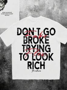 Manfinity EMRG US Dollar Bill Front & Back Print Oversized Loose Drop Shoulder Short Sleeve White Tee Shirt For Men, Fashionable Streetwear - White - View 4