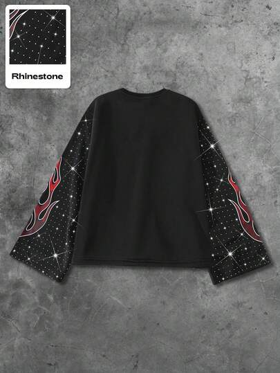 Street Life Sudadera con estampado gráfico y adornos de rhinestone para hombres y niños, para el otoño