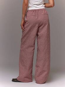 MUSERA Checkered Contrast Drawstring Waist Wide Leg Loose Fit Trousers  Summer Streetwear Y2k Cool Girl City Muse Vacation Work, Office Fall, Autumn, Winter,  Elegant - Pink - View 2