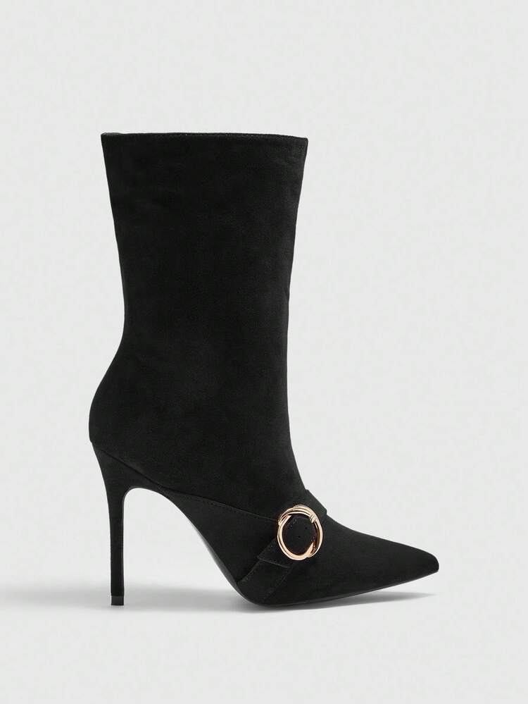 CUCCOO BIZCHIC Women's Rhinestone Pointed Toe Ruched Thigh High Boots, Fashion Outfit For Dates And Parties