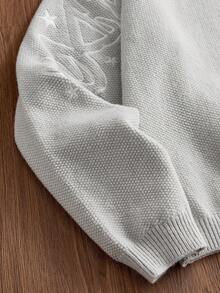 Manfinity Unisex Men's Casual Letter Embroidered Loose Fit Crew Neck Long Sleeve Sweater, Autumn/Winter, Grunge Style