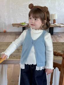 DAZY Baby Girls Casual Solid Color Sleeveless Tie-Up Sweater Vest Toddler Girls Clothes - Blue - View 6