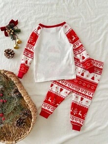 SHEIN Babygirl 可爱卡通图案圣诞舒适贴身长袖家居服套装 - 紅白色 - 查看 2
