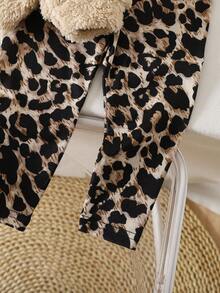 Conjunto de top de manga larga con estampado de dibujos animados de peluche lindo y pantalones térmicos con estampado geométrico forrados, para otoño/invierno - Multicolor - Ver 5