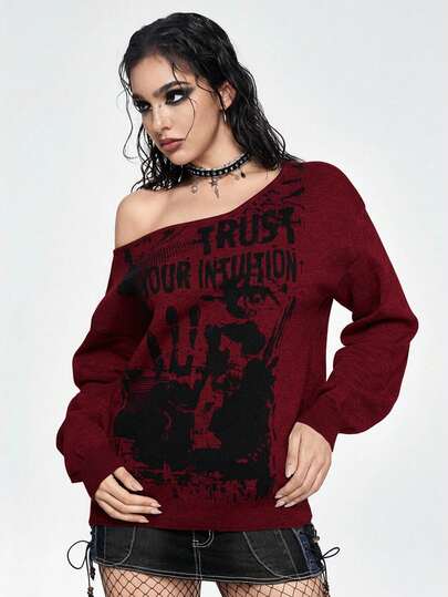 Grunge Punk Pull ample asymétrique pour femme avec imprimé tie-dye de squelette de festival de musique vintage