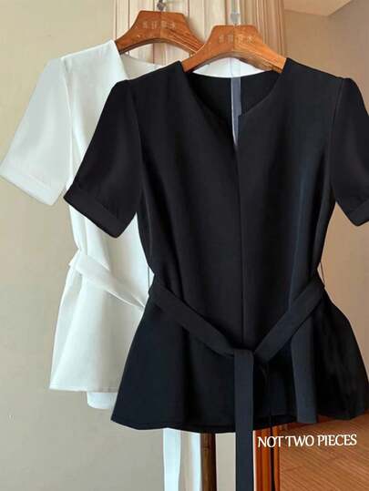 GlowEve Women's Casual Solid Color Short Sleeve Blouse, Versatile For Summer