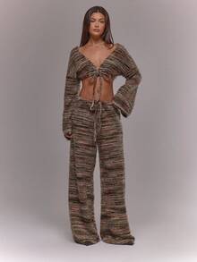 MUSERA Drawstring Wide Leg Stripe Knit Trousers Only Christmas Occasion Sexy Going Out Autumn Fall Night Out Winter Cute Date Night Cosy Christmas Thanksgiving