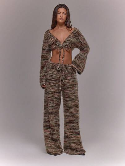 MUSERA Drawstring Wide Leg Stripe Knit Trousers Only Occasion Sexy Going Out Night Out Winter Cute Date Night Cosy Joggers Sweatpants Pants Summer