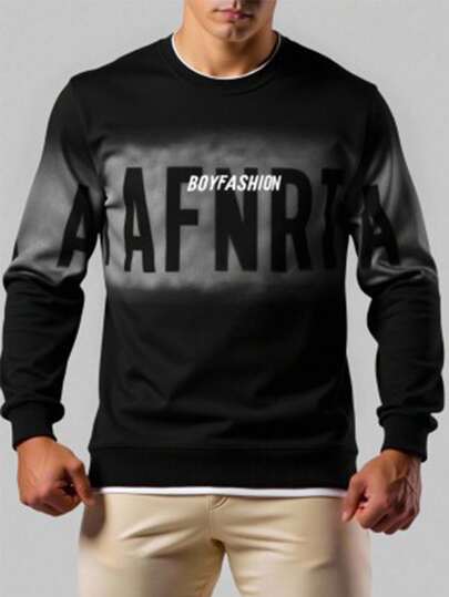 Manfinity Sport Corelite Men's American Style Long Sleeve Heavyweight Sweatshirt, Letter Print Casual Sports Pullover Fleece Sweatshirt