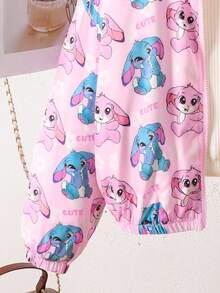 SHEIN Tween Girl Cute Cartoon Rabbit Ear 3D Design Zip-Up Fleece Jacket, Blue, Winter - Blue - View 5