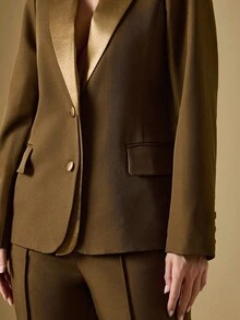 Briarwyn Women's Contrast Trim Front Button Casual Long Sleeve Blazer In Fall/Winter,Fall For Women, New Year Old Money Style - Brown - View 4