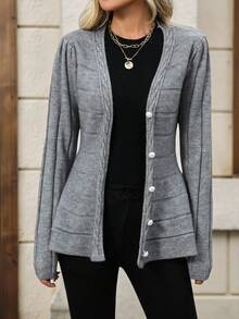 EMERY ROSE Femmes Mode Col V Design Croisé Taille A-Line Cardigan Pull, Cardigan Gris Polyvalent Femmes Cardigan Boutonnage Cardigan Boutons Perle Cardigan Gris Peplum Cardigan Pull D'hiver Femmes Automne Pour Femmes Hiver Pour Femmes Sortie - Gris - Voir 6
